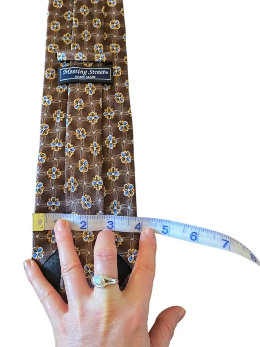 Meeting Street Vintage Silk Tie Brown Blue Gold Floral Medallion Woven Necktie